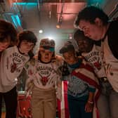 (L to R) Finn Wolfhard as Mike Wheeler, Gaten Matarazzo as Dustin Hendrson and Priah Ferguson as Erica Sinclair in Stranger Things (Pic: Tina Rowden/Netflix): 