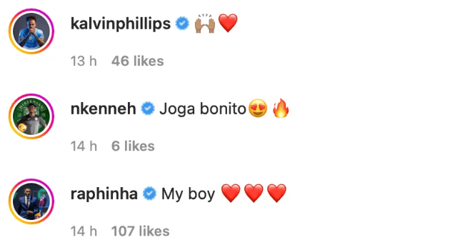 Raphinha replies on Instagram