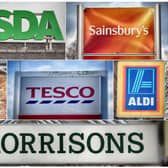 BRISTOL, ENGLAND - NOVEMBER 18: In this composite image, the logos of the UK’s leading supermarkets (Left to right from top row) Lidl, Asda, Sainsbury’s (Middle row left to right) Waitrose, Tesco and Aldi and bottom row Morrisons, are displayed outside various branches  (Photo by Matt Cardy/Getty Images)
