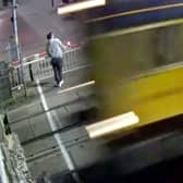 Lincolns latest cohort of students have been taught a lesson in rail safety, after worrying CCTV footage shows a man stumble across a level crossing