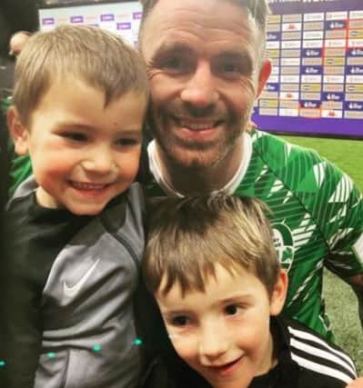Leeds Rhino star Richie Myler at the Rugby League World Cup with his sons Ernie and Louis. (Credit @richiemyler Instagram)