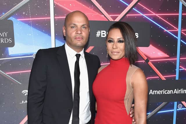 Producer Stephen Belafonte and recording artist/TV personality Mel B attend the 2015 Jaguar Land Rover British Academy Britannia Awards presented by American Airlines at The Beverly Hilton Hotel on October 30, 2015 in Beverly Hills, California.  (Photo by Mike Windle/Getty Images)