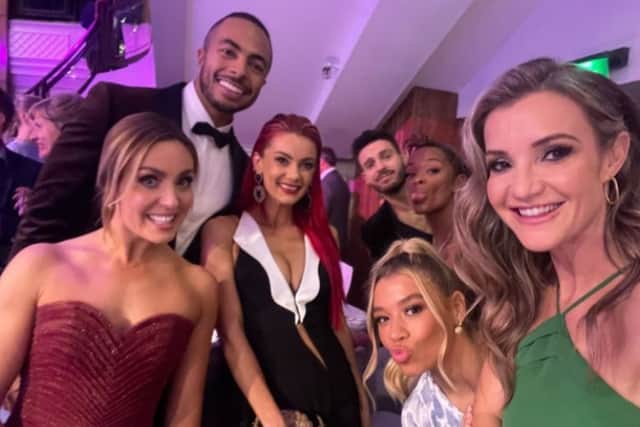 Helen Skelton with Jimmy Bye, Dianne Buswell, Molly Rainford, Tyler West, Vito Coppola, Fleur East and Ellie Taylor at the 2022 Pride of Britain Awards. (Credit @helenskelton Instagram story)