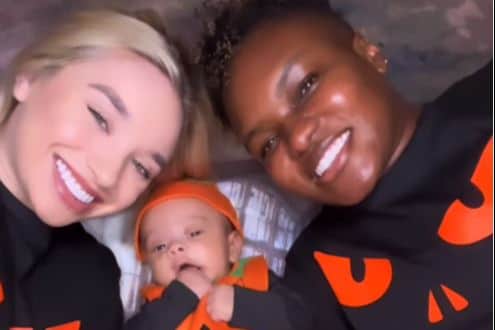 Nicola Adams and Ella Baig dress up their son Taylor for his first Halloween. (Credit @ella.baig Instagram)