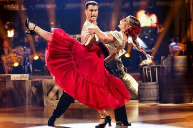 Helen Skelton and Spanish professional Gorka Marquez during their week four Paso to Tamacun by Rodrigo y Gabriela. (Credit @helenskelton Instagram)