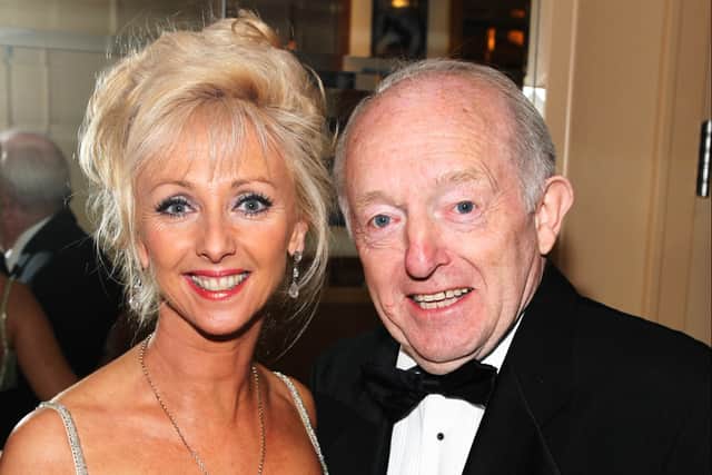 Magician Paul Daniels and  wife Debbie McGee pose at  the 40th Annual Academy Of Magical Arts Awards held at the Beverly Hilton Hotel on  April 6 2008 in Beverly Hills, California  (Photo by Frazer Harrison/Getty Images)