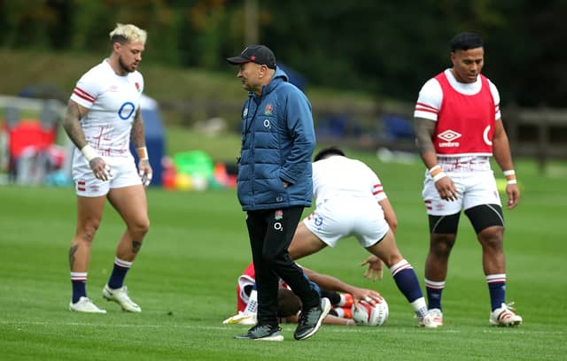 England head coach Eddie Jones looks on during the England captain's run at Pennyhill Park, Bagshot yesterday