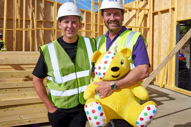  Radio 2s Scott Mills joins Nick Knowles on the first day of the DIY SOS Children in Need build in Leeds