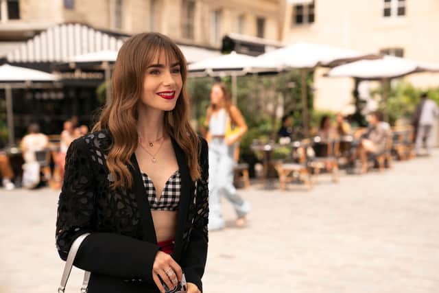 Lily Collins as Emily in Emily in Paris Season 3 (Credit: STÃPHANIE BRANCHU/NETFLIX)