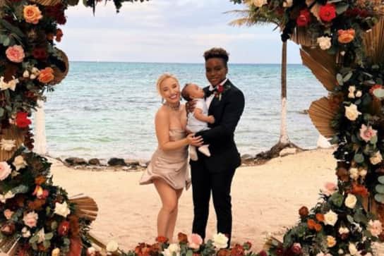 Nicola Adams with girlfriend Ella Baig and son Taylor Nate at a friend’s wedding in Mexico. (Photo by @nicolaadams Instagram)