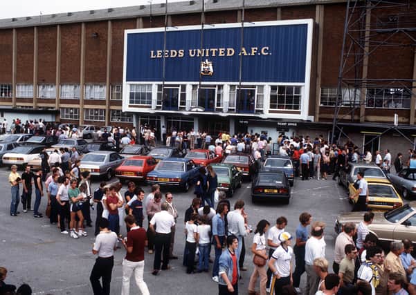A long snaking queue of patient Leeds United fans all hoping to bag tickets to see the Whites play in 1984.