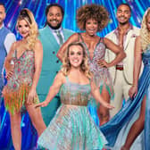 Will Mellor, Helen Skelton, Hamza Yassin, Fleur East, Tyler West, Molly Rainford with Ellie Simmonds (PA)