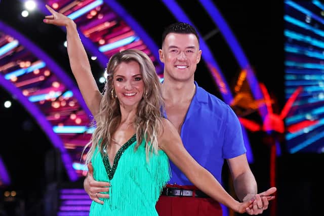 Helen Skelton and Kai Widdrington pose during the 'Strictly Come Dancing: The Live Tour 2023' photocall at Utilita Arena Birmingham on January 19, 2023 in Birmingham, England. (Photo by Cameron Smith/Getty Images)
