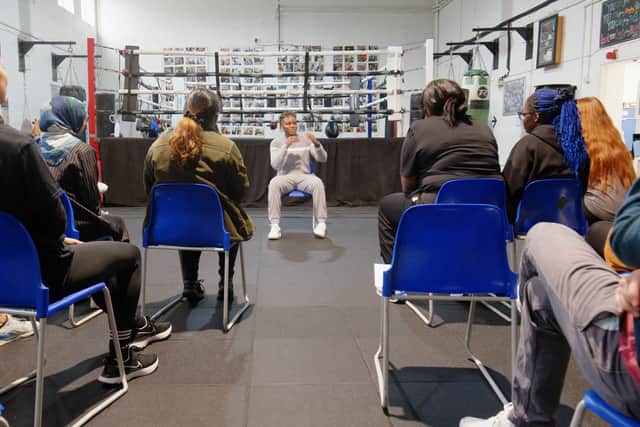 Nicola Adams talking to young females at the launch of ‘Get Started in Boxing’. (Credit Prince’s Trust)