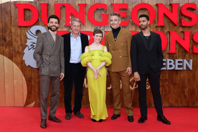 Justice Smith, Hugh Grant, Sophia Lillis, Chris Pine and Rege-Jean Page attend the Berlin Special Screening of Paramount Pictures' and eOne's "Dungeons & Dragons: Honor Among Thieves"