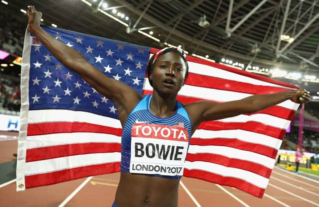 Tori Bowie as World Champion in 100m at 2017 World Athletics Championship