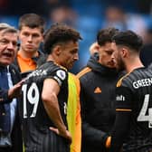 Sam Allardyce interacts with Leeds following 2-1 loss to Manchester City