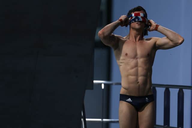 Tom Daley towels down in the Men's 10m Platform Final on day fifteen of the Tokyo 2020 Olympic Games (Photo: Maddie Meyer/Getty Images)
