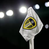 General close up view of a Leeds United corner flag