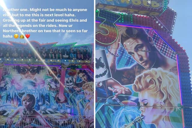 Tom Zanetti’s face painted on to a funfair ride. (Credit @tomzanettitz Instagram Story)