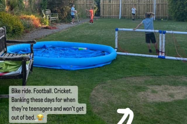 Helen Skelton’s sons and their friends playing in the garden after school. (Credit @helenskelton Instagram Story)