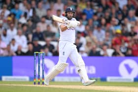Mark Wood of England bats during Day Four of the LV= Insurance Ashes 3rd Test Match between England and Australia at Headingley on July 09, 2023 in Leeds, England. (Photo by Stu Forster/Getty Images)