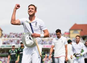 Stuart Broad of England celebrates winning the Ashes during day three of the 4th Investec Ashes Test match between England and Australia at Trent Bridge on August 8, 2015 in Nottingham, United Kingdom. (Photo by Laurence Griffiths/Getty Images)
