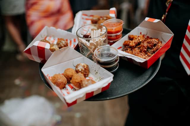 The TGI team served up a feast that included the bride and groom’s favourite Fridays Sesame Chicken Strips and cheesy Mac & Cheese bites. Picture by Boldspace