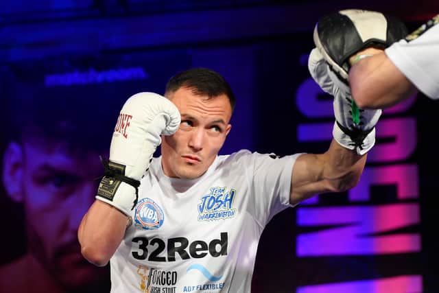 Josh Warrington trains during the Leigh Wood v Josh Warrington - Public Workouts at Sheffield City Hall on October 04, 2023 in Sheffield, England. (Photo by Ben Roberts Photo/Getty Images)