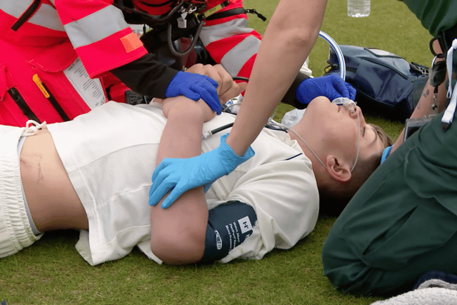 Brendan was carefully administered ketamine to deal with the pain and trauma. Picture by Yorkshire Air Ambulance