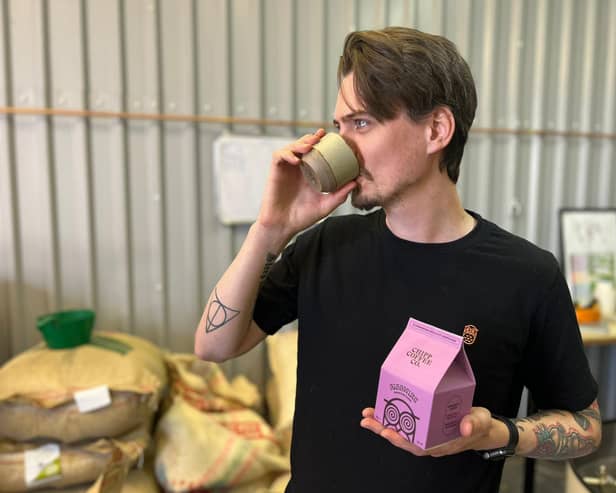 Founder Zach Chipp with his new home-compostable coffee pods. Picture by Chipp Coffee Co.