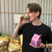 Founder Zach Chipp with his new home-compostable coffee pods. Picture by Chipp Coffee Co.