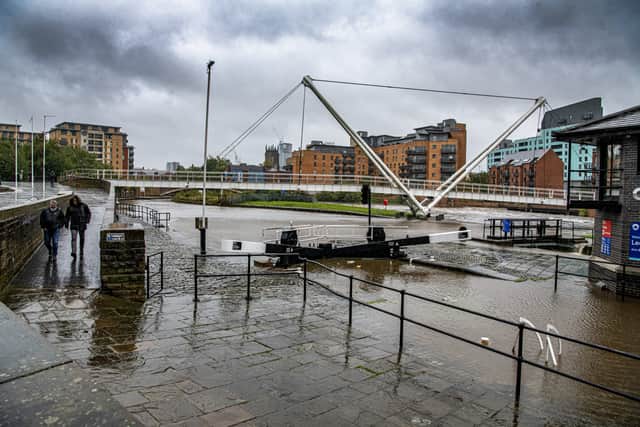 A flood alert around River Aire remained in place on Sunday evening. Picture by Tony Johnson