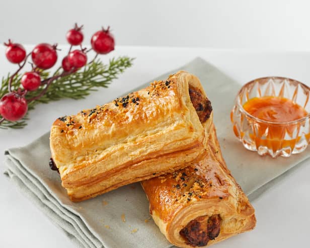 The menu includes a turkey and cranberry “sausage” roll topped with sage and black onion seeds and served with an orange, spiced carrot and pumpkin Christmas ketchup.