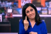 BBC News presenter Maryam Moshiri has apologised after she raised her middle finger to camera seconds before beginning her news bulletin. (Credit: BBC News)