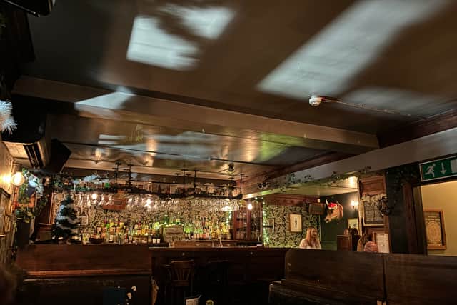 The interior is cosy and welcoming, while reminding you of a place a troubled author or film villain would go for a drink.