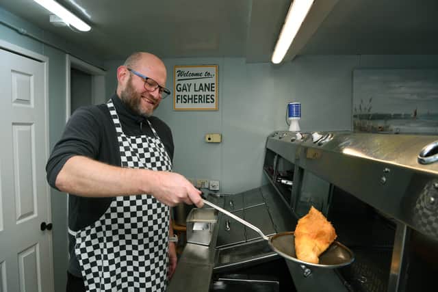 Andrew Markowski frying fish at Gay Lane Fisheries in Otley.