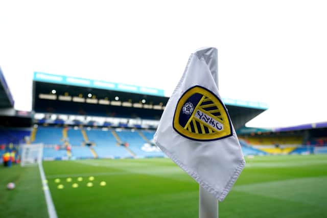 Leeds United logo on a flag.