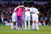 The Leeds United team form a huddle prior to the Sky Bet Championship match between Leeds United and Preston North End at Elland Road on January 21, 2024 in Leeds, England. (Photo by George Wood/Getty Images)