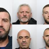 Clockwise from left, Aurel Alimucaj, Fejzi Canai, Emiliano Licaj, Ervin Mezyri, and Klemend Mezuri have been jailed after a raid on a cannabis farm in Leeds last year. Photo: West Yorkshire Police.