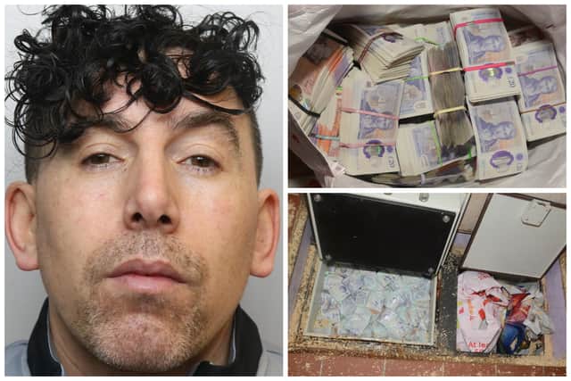 Damien Ali received the longest jail term at Leeds Crown Court when he was sentenced along with four others, including his dad. Officers found money and drugs stashed in safes built into a house. (pics by WYP) 