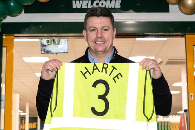 Former Leeds United footballer Ian Harte paid a visit to the new Travis Perkins branch just a short walk from Elland Road. Picture by Lee McLean/SWNS