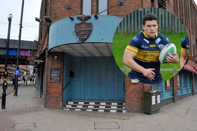 Matthew Syron (inset) was attacked in the club on Call Lane on Boxing Day evening. (pics by Google Maps / Leeds Rhinos)