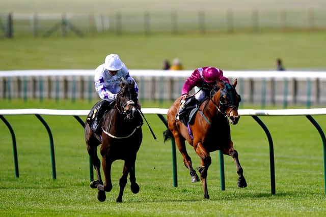 Bopedro ridden by jockey Daniel Tudhope (left) on their way to winning the Close Brothers Handicap on day one of the bet365 Craven Meeting at Newmarket Racecourse. Picture date: Tuesday April 18, 2023.