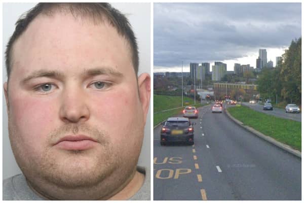 Daryl Moses was jailed for killing grandad Robert Stone on Scott Hall Road in his Hyundai. (pics by WYP / Google Maps)