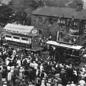 September 1964 and the great pie of Denby Dale made its public appearance after 48 hours simmering in farmer Hector Buckley's barn. It is being towed by steam traction engine.
