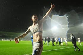 Liam Cooper of Leeds United gestures to the fans after the Emirates FA Cup Fourth Round Replay match between Plymouth Argyle and Leeds United at Home Park on February 06, 2024 in Plymouth, England. (Photo by Harry Trump/Getty Images)