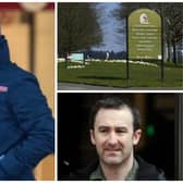 Paul Brister (left) leaving court this week after admitted exposing himself in Roundhay Park. He has previous convictions for similar offences from 2013. The bottom-right photo shows him outside of court in 2013. (pics by National World)
