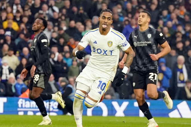 Leeds United's Crysencio Summerville celebrates scoring their side's third goal of the game during the Sky Bet Championship match against Rotherham United at Elland Road. Danny Lawson/PA Wire