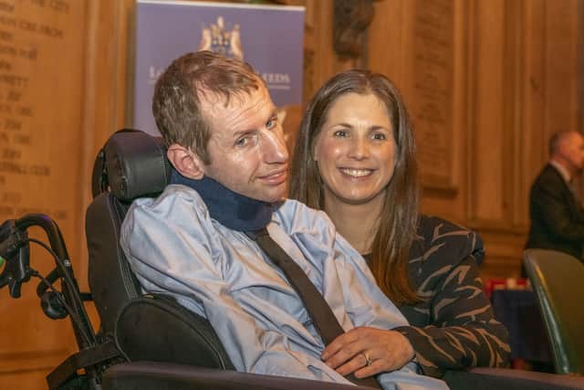 Leeds Rhinos legend Rob Burrow, pictured here with wife Lindsey, was diagnosed with MND in 2019. Photo: Tony Johnson.